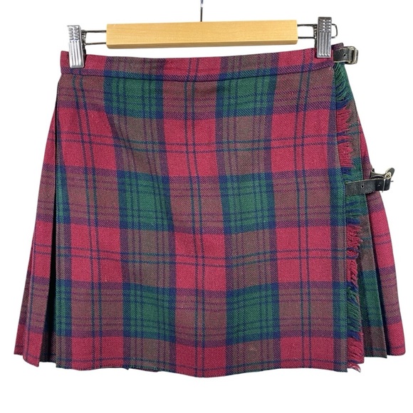 Vintage Moffat Weavers Scotland Plaid Tartan Kilt Skirt UK 14 Wrap Buckle Wool - Picture 1 of 13